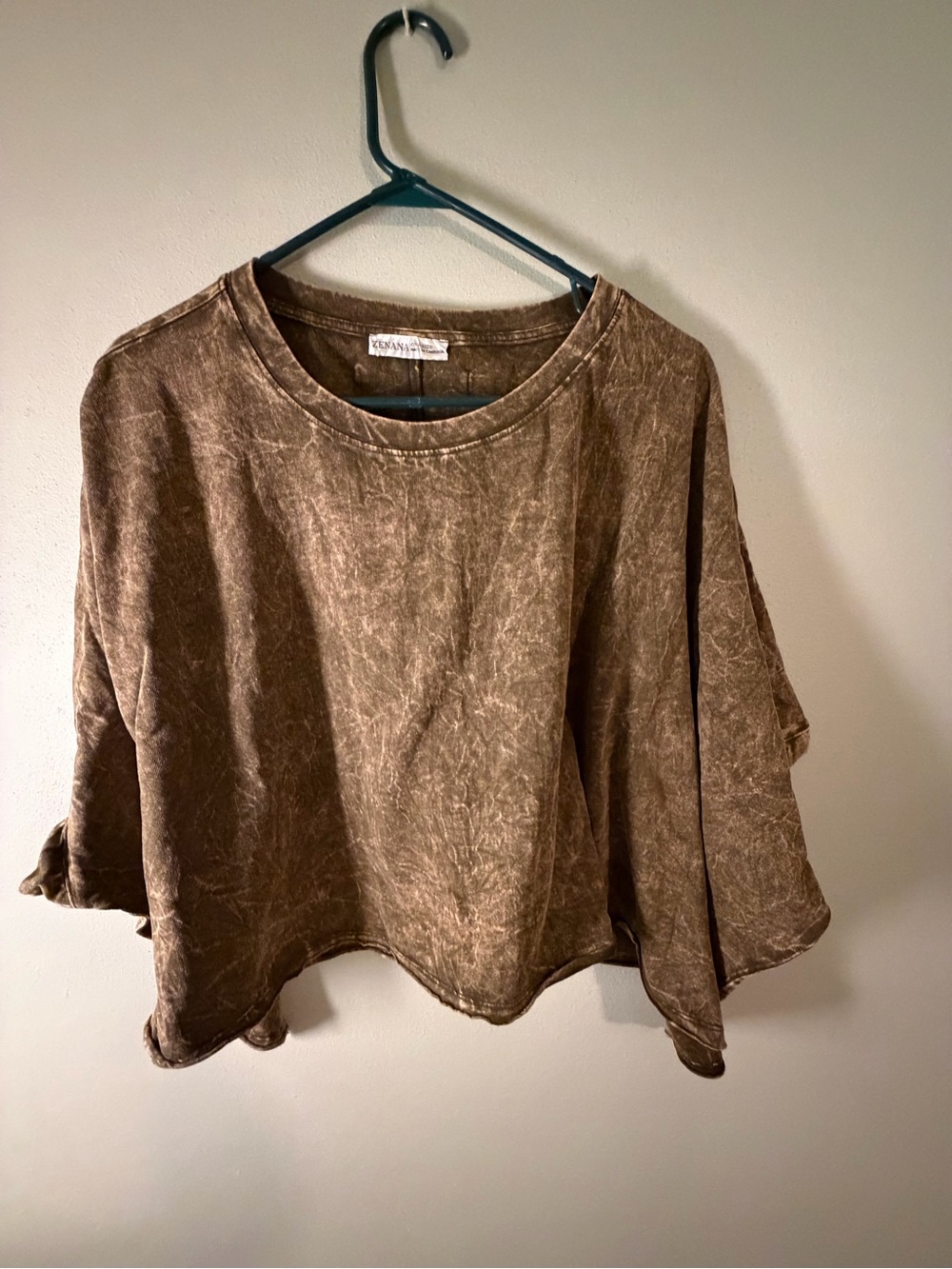 Zenana Outfitters Washed Brown Boxy Short Sleeve Sweatshirt